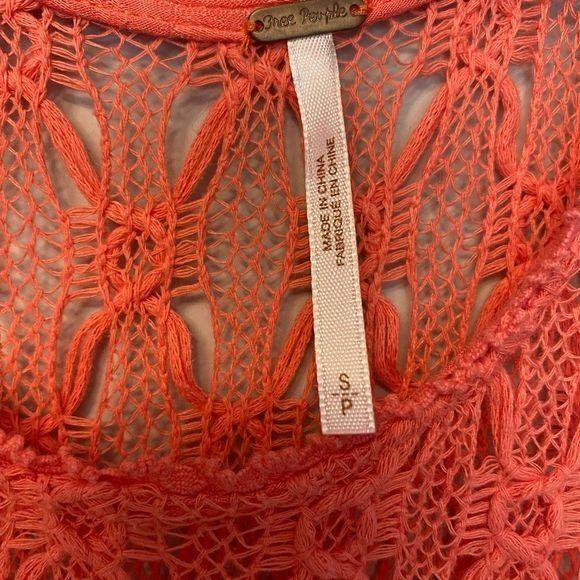 Free People Small Coral Crochet Swing Dress Boho Festival Party - Picture 4 of 8